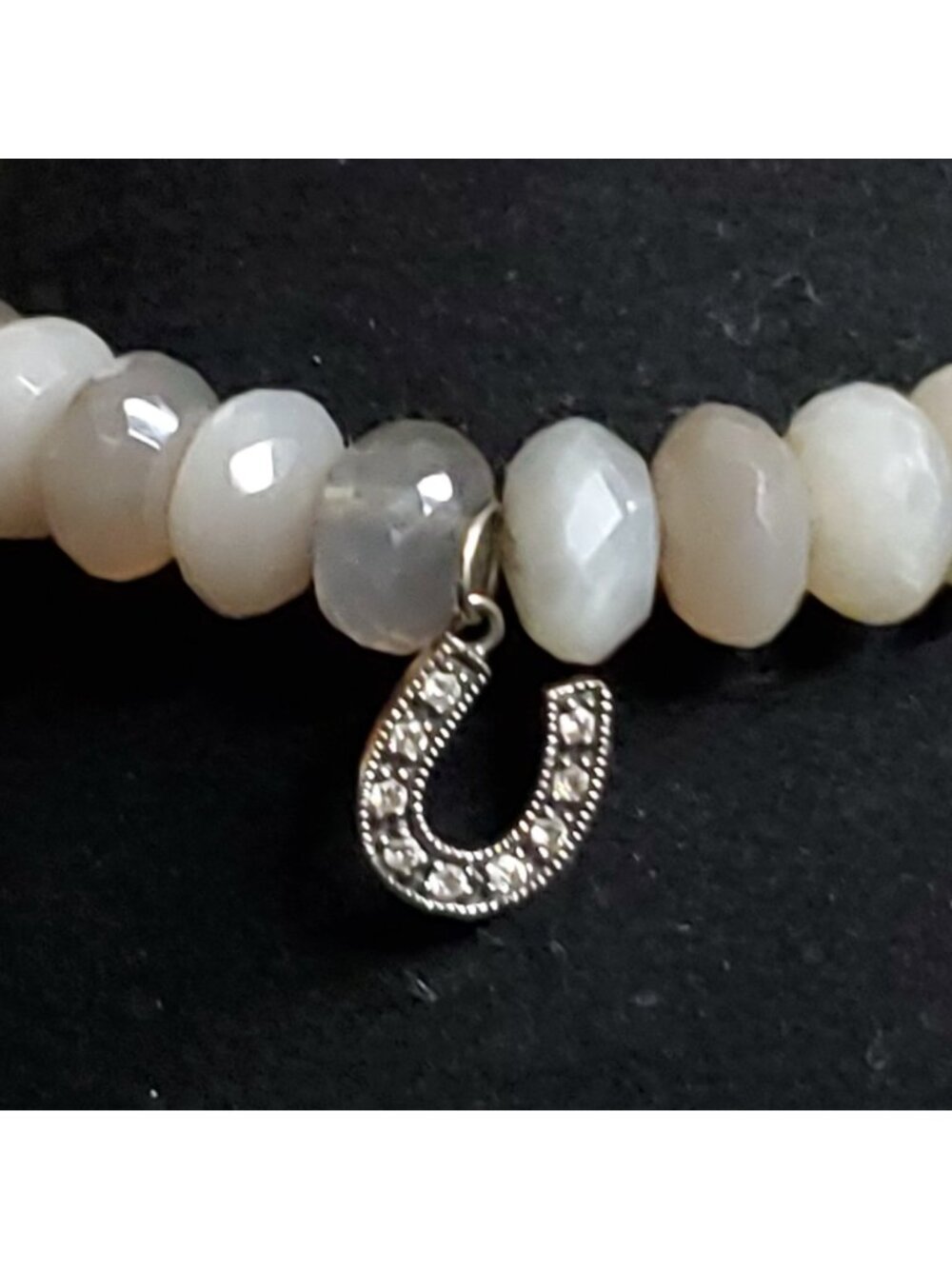 Sydney Evan Bracelet Beaded Horseshoe Charm 14k White Gold Diamond Gray Stone